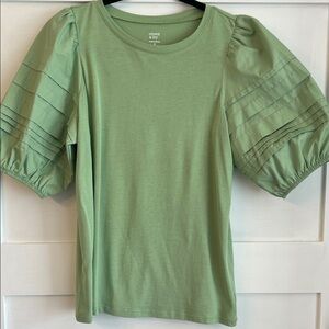 crown & ivy Sage Green Puff Sleeve Tee with Pin-Tuck Detail